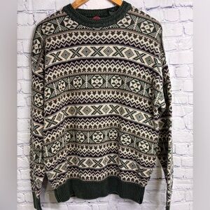 Vintage Stone Haven Green Cream Geo Fair Isle 80s Apres Ski Cabincore Sweater M
